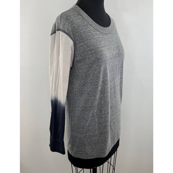 NSF Gray Pullover Ombre Striped 3/4 Sleeve Scoop Neck Top Tee Distressed Small S - Picture 2 of 7